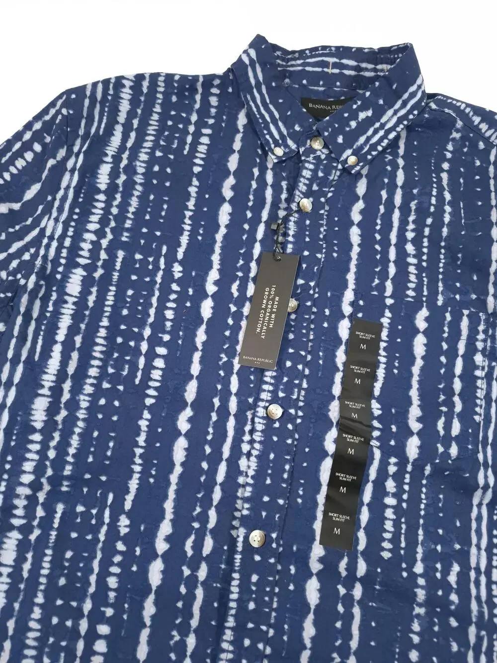 Banana Republic Men's M Blue Stripe Slim Fit Button Up Shirt NWT Organic Cotton